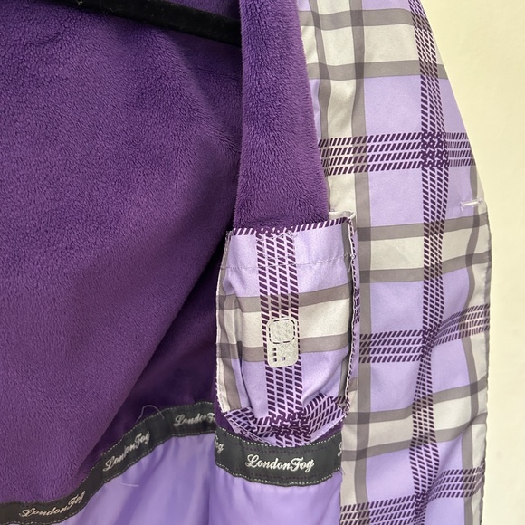 Purple lavender grey plaid belted fitted fleeced lined hooded winter jacket - Picture 14 of 16